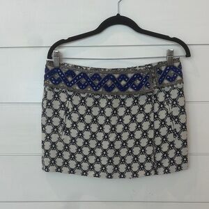 Isabel Marant Blue and Black Geometric Beaded Trim Mini Skirt
